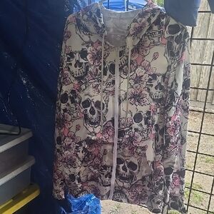 Gildan Pink and Black Skull Floral Hoodie